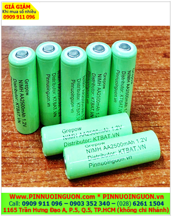 Pin sạc GREPOW 1.2v AA2500mAh, Pin sạc công nghiệp đầu bằng NiMh AA2500mAh 1.2v, Cell pin Grepow Flattop NiMh AA2500mAh 1.2v chính hãng